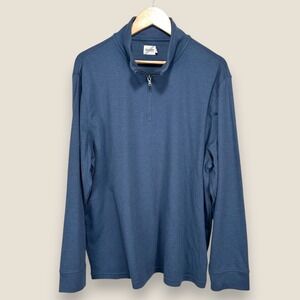 Fair Harbor Larchmont Quarter Zip Pullover Sweater Men 2X Big Blue Cotton Blend